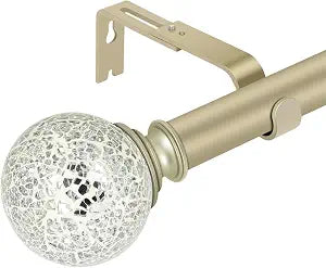 1 Inch Single Curtain Rod 72 to 144 Inch,Champagne Gold Mosaic Round Finial
