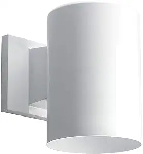 Progress Lighting 5-Inch Cylinder Outdoor Wall Sconce, 1-Light Modern Wall Mount Light, Interior and Exterior Lighting for Home or Porch, Aluminum Construction, White (P5674-30)
