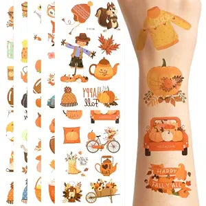 Fall Tattoos 110 Pcs, 10 Sheets Autumn Pumpkin Maple Leaf Stickers