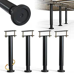 4-Piece Adjustable Height Bed Support Legs, Extra Sturdy Steel with Wider Rubber Base,King, Queen (10"-16.5")