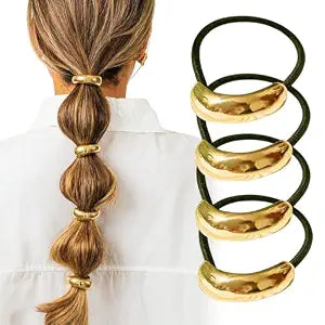 4 Pcs Gold Metal Hair Ties Geometric Elastic Hair Ties, Hair Cuff Wrap Hair Ties for Thick Hair Elastic Hair Ties for Women Hair Accessories