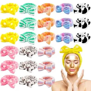 HOFASON 24 Pcs Spa Headband Bulk Gifts for Women Girls Teens Stocking Stuffers, Makeup Headband Flannel Bow for Wholesale Items Wash Skincare Easter Basket Stuffers Slumber Bachelorette Party Favors