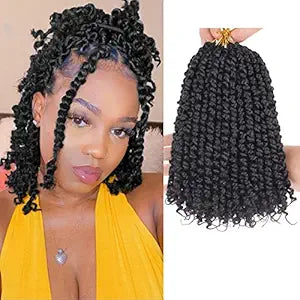 Leeven 8 Packs 10 Inch Passion Twist Hair for Women Natural Black Bomb Pre Twisted Water Wave Crochet Braids Hair Pre Looped Curly Bohemian Synthetic Braiding Hair Extensions 12 Strands/Pack #1B