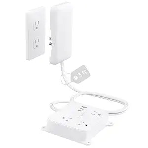 TROND Flat Power Strip with Outlet Concealer, 3 FT Short Extension Cord