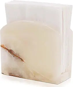 Marble Napkin Holder for Table 6.5 Inch Cream Onyx Stone Organizer for Cocktail Napkins & Tissue Paper  Decorative Napkin Holder for Bathroom, Kitchen Counter, Coffee Bar & Dining Table