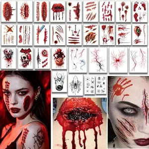 30 Sheets Zombie SFX Makeup Scar Tattoo Stickers for Halloween Cosplay