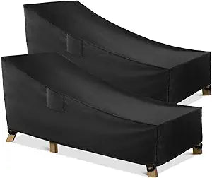 WLEAFJ Patio Chaise Lounge Cover Waterproof, Heavy Duty Outdoor Lounge Chair Covers, Black Durable Patio Furniture Covers, 78L x 34W x 32H inch - 2 Pack