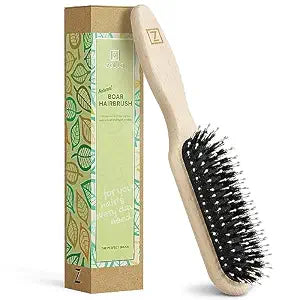 Natural Boar Bristle Hair Brush for Women, Men, Kids; Dry and Wet Detangling Hair Brush Gently Enhances Shine, Smooths Frizz and Prevents Breakage in Fine and Straight, Thick and Curly Hair (long)