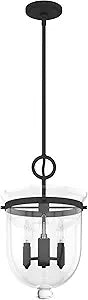 Hunter - Belltown 3-light Natural Black Iron, Medium Size Pendant Light, Dimmable, Transitional Style, Urn Shaped, for Bedrooms, Kitchens, Dining, Living Rooms - 19311