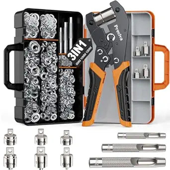 Preciva 3-Size Grommet Tool Kit - 1/2" 1/4" 3/8" Hole Punch & Eyelet Setting Tool with 300Pcs Grommets | Handheld Eyelet Plier for Tarps, Tents, Canvas, Vinyl & Leather Crafting