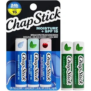 ChapStick Moisture + SPF 15 Variety Pack + Spearmint Lip Balm, 0.15 Oz Ea