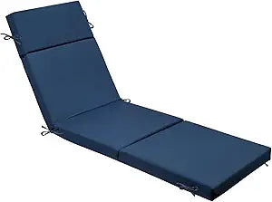 Outdoor Chaise Lounge Cushion 72" x 21" x 3", 4-Section Folding Patio Lounge Chair Cushion with Ties, Waterproof & Fade Resistant Replacement Cushion for Pool, Patio, Deck (Blue, 1 Pcs)