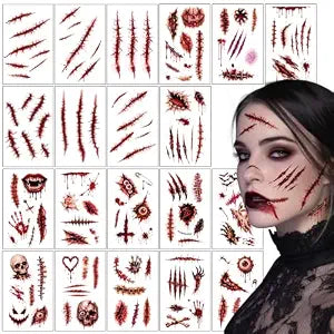 130 Pc Halloween temporary tattoos, Scary Zombie Makeup, Scar Tattoos