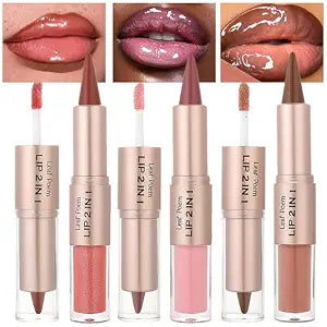3 Pcs Lip Liner and Gloss Set, 2 in 1 Ombre Lipstick Kit, #4 5 6
