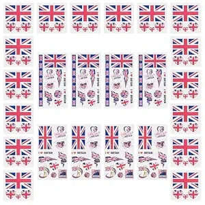 AhfuLife 24 Sheets Union Jack Flag Tattoos for VJ-Day 80th Anniversary- Temporary Tattoo Transfer Stickers for Party Decorations National Day Football Support Event