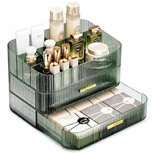 Makeup Organizer for Vanity, Large Desk Organizer with Stackable Drawers for Cosmetics, Skincare, Lipsticks, Palette, Nail Care, Ideal Storage for Dresser and Bathroom Countertop-Green
