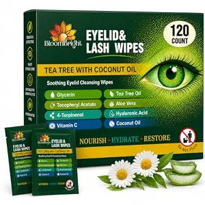 Tea Tree Eyelid Wipes 120 Count ï¿½ï¿½ï¿½ Individually Wrapped Eyelid & Lash Cleansing Wipes with Aloe Vera & Hyaluronic Acid ï¿½ï¿½ï¿½ Daily Eyelid Hygiene Wipes for Sensitive Eyes ï¿½ï¿½ï¿½ Gen