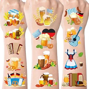 German Oktoberfest Temporary Tattoos, 8 Sheets 240 Pcs German Beer Festival Tattoo Stickers for Bavarian Oktoberfest Themed Party Decorations Supplies Bavaria Games Decor