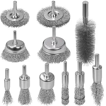 11 Pcs Metal Carbon Steel Wire Wheel for Drill Set,Wool Brush Drill Attachment for Removing Paint and Rust with 1/4" Round Shank