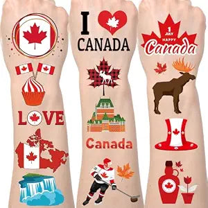 Canada Day Temporary Tattoo Stickers - Lovarywow 200+ Canada Birthday Party Decorations Canada Day Themed Party Favors Supplies Canadian Temporary Tattoos Stickers Gifts for Kids Prizes Rewards