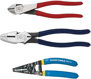 Klein Tools 80121 Stripper Plier Kit with Wire Strippers, Made in USA, Lineman Pliers and Diagonal Cutters, 3-Piece