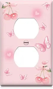 Decorative Outlet Cover Plates, Cherry Double Electric Outlet Covers, Pink Electrical Receptacle Wall Plate,Cherry Decor for Girls Room 1 Gang