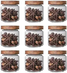Glass candy Containers - 16oz kitchen Glass Airtight Storage jar With Acacia Airtight Lidfor kitchen Seasoning, coffee bean, tea, suger, herbs (9)