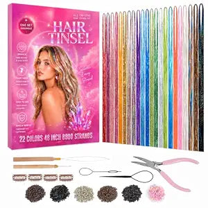 LUKYMART Hair Tinsel Kit, 22 Colors 8800 Strands Hair Tinsel Gift for Girls