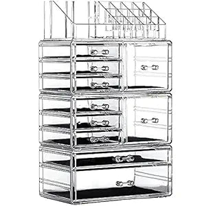 Cq Acrylic 4 Pack Clear Makeup Storage, Stackable 10 Drawer Organizer for Vanity, Jewelry, Hair Clip, Beauty & Skincare Products