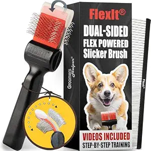 FlexIt Home - Flexible Slicker Brush for Dogs (Single, Soft Flex) | Dog Grooming Brush for Poodles, Golden Doodles, Huskies, Retrievers, and Labradoodles | 3-in-1 System & Video Trainings