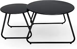 Meluvici Patio Outdoor Coffee Table Set of 2, Weather Resistant Steel Round End Tables, Outdoor Nesting Table for Patio, Balcony, Bistro and Indoor, Black (Black)