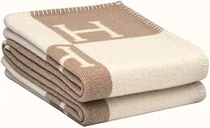 H Blanket Soft Cashmere Fleece Plaid Throw Blanket, All Season Knitted Shawl for Sofa Couch Car Camping, for Women Men, Khaki