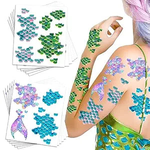 Halloween Mermaid Scale Temporary Tattoos Stickers,12 Sheets Mermaid Themed Tattoos Stickers Party Decoration Supplies for Adults