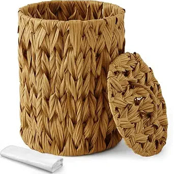 Ctosree 1.3 Gal Boho Woven Trash Can with Lid, Caramel