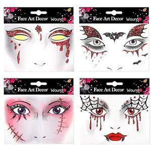 Boko 4Pcs Halloween Face Stickers, Red White Black Halloween Stickers