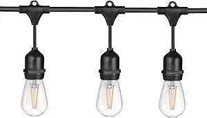 Sunlite 80571 24ft Outdoor String Lights, 1.5W Commercial Grade, Waterproof, Linkable Strands, UL Listed, 7 Hanging Sockets, Shatterproof LED Edison Bulbs Included, 2700K Warm White