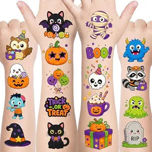 Halloween Temporary Tattoos for Kids, 96 Pre-Cut Designs, Party Favors