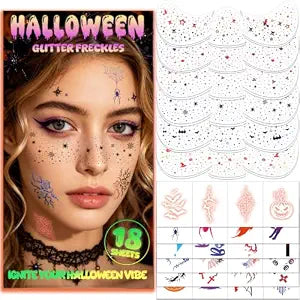 36 Pcs Halloween Glitter Freckles Face Tattoos for Party Favors