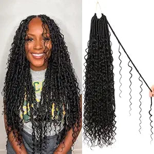 8 Packs Goddess Faux Locs Crochet Hair-24 Inch Boho Soft Locs Crochet Hair for Black Women (#1B, 24 Inch(Pack of 8))