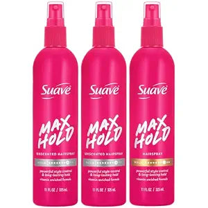 Suave Max Hold Non-Aerosol Hairspray, Unscented & Scented 3-Pack, 11 Oz