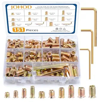Threaded Inserts for Wood 151 PCS M6 M8 M10, Heavy Duty Carbon Steel Wood Insert Nuts Kit, Hex Socket Screw-in Furniture Nuts with Wrenches for Bed Frame, Cabinet, Chair Repair