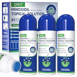 3 Pack 5% Minoxidil for Men and Women,Minoxidil Beard and Hair Growth Serum(Biotin-Infused) with Sponge Applicator for Thinning Hair and Sparse Beards,4-Month Supply 3 x 2.7 FL OZ