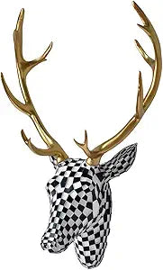 GIGICICI Mosaic Deer Head Wall Decor 15.7x8.7 Inch, Artistic Faux Resin Animal Head Wall Sculpture Hanging for Living Room Bedroom Kitchen Office, Black-White Gift