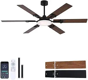 FUMLTP 66 inch Large Ceiling Fans with LightsBrown Low Profile Ceiling Fan with light and Remote Control3 CCT DimmableQuiet DC MotorIndoor/Outdoor Ceiling Fan for Bedroom Living Room Patio,Porch.