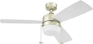 Honeywell Ceiling Fans Barcadero 44 Inch LED Indoor Ceiling Fan with Light, Pull Chain, Reversible Motor, 3 Dual Finish Blades, Soft Gold