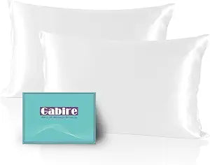 Gabire Mulberry Silk Pillow Cases Set of 2, Both Sides Real Silk Pillow Cases for Hair and Skin Cool Pillowcases Organic Silk Pillowcase 2 Pack with Hidden Zipper, White, King (20"36")