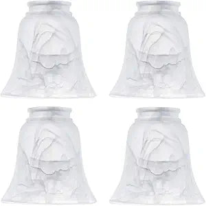 Ceiling Fan Light Covers, Transitional Style Bell Frosted Shade, Milky Scavo Glass Alabaster Shade, Perfect Ceiling Fan Globes Replacement Glass Accessories, Standard 2-1/8" Fitter Size, Pack of 4