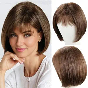 RENERSHOW Short Brown Bob Wigs for Women Natural Synthetic Wig with Bangs