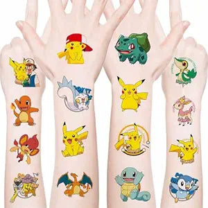 20pcs Cartoon Poke Monster Temporary Tattoos Birthday Themed Party Supplies Decoration Favors Cartoon Cute Waterproof Sticker for Home Activity Rewards (PKQ B)