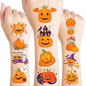 60 PCS Pumpkin Pre-Cut Temporary Tattoos for Kids (5 Sheets), Autumn